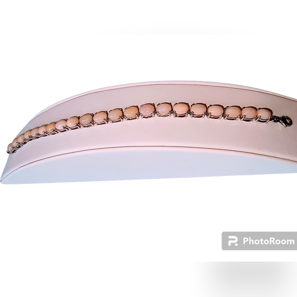 Pink Opal & Sterling Silver Tennis or Line Bracelet 7 1/2 Inches - Picture 4 of 10